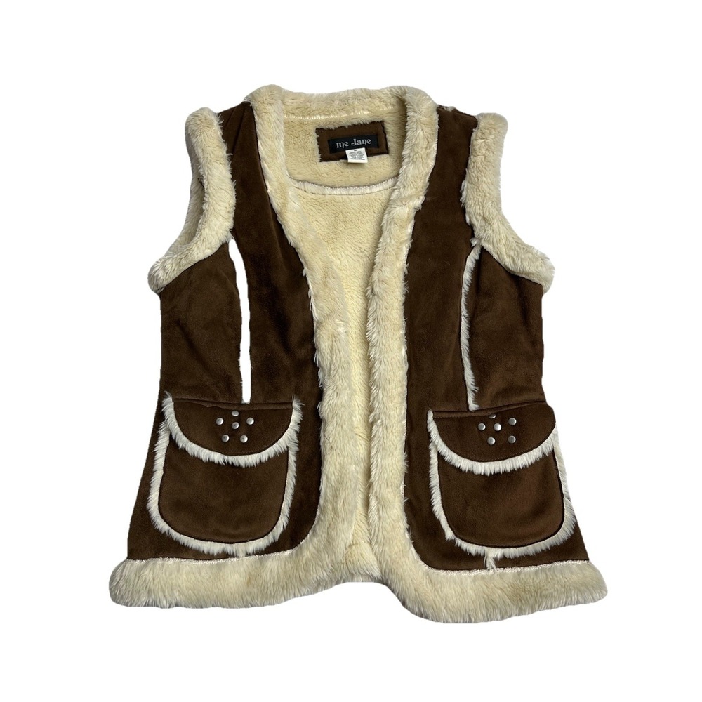 Me Jane Faux Suede & Faux Fur  Brown Cream Vest M Boho Y2K Cozy